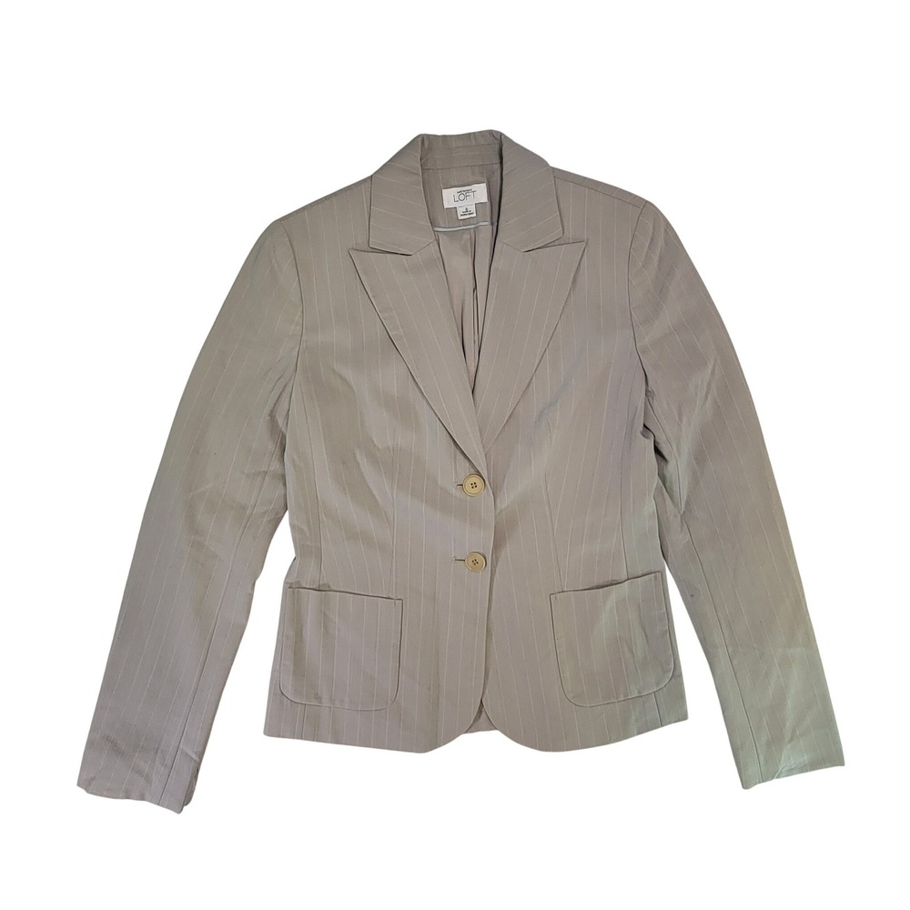 LOFT Pinstripe Suit Jacket Blazer Women Size 0‎ Tan Light Beige Business Casual